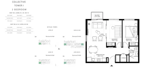 Collective Tower: Tower 1 - 2 Bedroom, Size 695 To 723 sq.ft, 723 sq ft 户型图