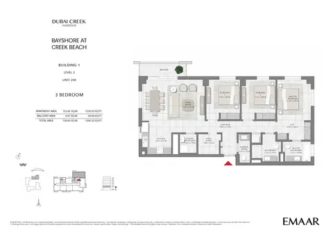 Bayshore Apartments: फ़्लोर प्लान Building 1 - 3 Bedroom Level 2 Unit 208, Size 1395 sq ft, 1,395 sq ft