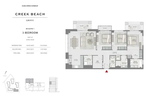 Grove at Creek Beach: Unit 07, Level 04,05, 1,606 sq ft 户型图