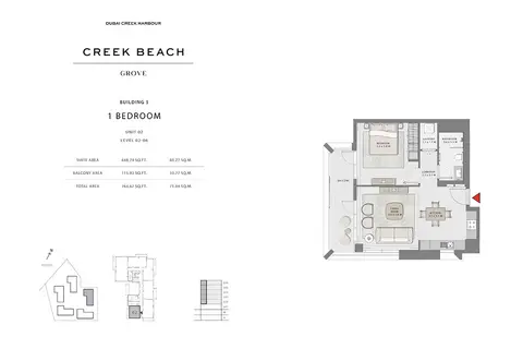 Grove at Creek Beach: Unit 02, Level 02-06, 765 sq ft 户型图
