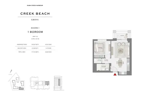 Grove at Creek Beach: Unit 02, Level 02-06, 718 sq ft 户型图