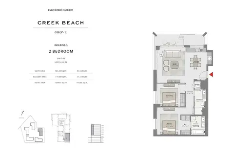 Grove at Creek Beach: Unit 03, Level 02-06, 1,105 sq ft 户型图