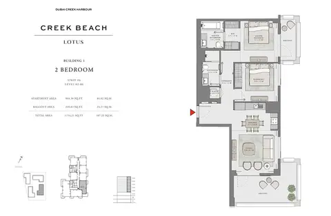 Lotus at Creek Beach: Floor plan Unit 06, Level 02-06, 1,154 sq ft