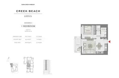 Lotus at Creek Beach: Floor plan Unit 01, Level 02-10, 666 sq ft