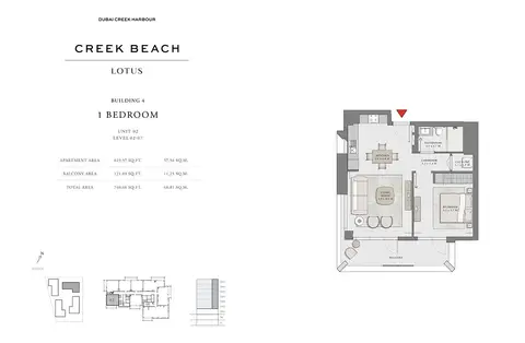 Lotus at Creek Beach: Floor plan Unit 02, Level 02-07, 741 sq ft