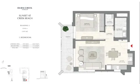 Sunset at Creek Beach: Floor plan Building 2 - 1 Bedroom Level 6 Unit 602, Size 762.09 sq ft, 762 sq ft