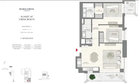 Sunset at Creek Beach: Floor plan Building 2 - 2 Bedroom Level 2 To 4 Unit 203-303-403, Size 1135.27 sq ft, 1,135 sq ft