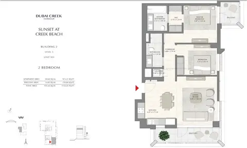 Sunset at Creek Beach: Floor plan Building 2 - 2 Bedroom Level 5 Unit 503, Size 1135.05 sq ft, 1,135 sq ft