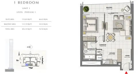 Grande at The Opera District: Plan 1bd-U1-L-PO1-826.24-sqft, 826 sq ft
