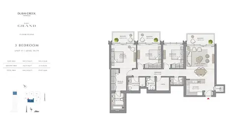 The Grand: 3 Bedroom Size 1840.30 sq.ft, 1,840 sq ft 户型图