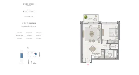 The Grand: 1 Bedroom Size 797.82 sq.ft, 798 sq ft 户型图