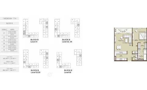 مالبيري في بارك هايتس: مخطط الطابق 1 Bed-T1A-Block-B, Size-862.30 sq.ft, 862 sq ft