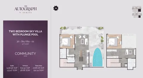 The Autograph S Series: Floor plan With Plunge Pool - Unit 02, 30th Floor, 2,068 sq ft