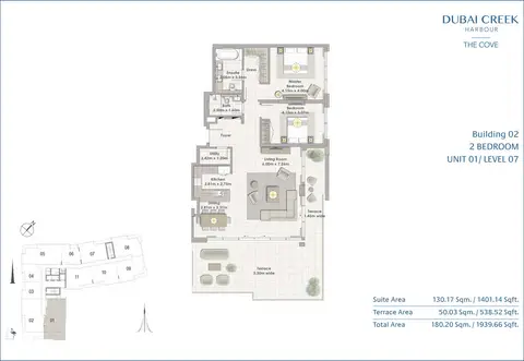 ذا كوف كريك هاربور: مخطط الطابق 2Bed-U01-L7, 1,940 sq ft