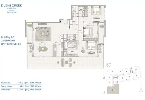 ذا كوف كريك هاربور: مخطط الطابق 3Bed-U01-L08, 2,929 sq ft