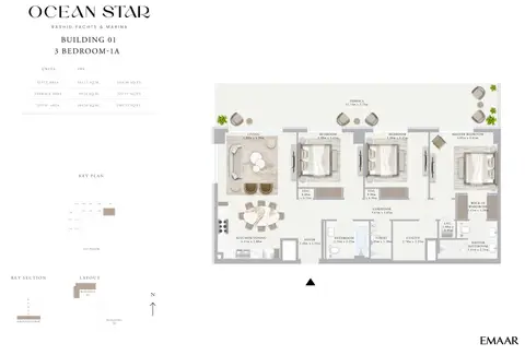 Emaar Ocean Star Mina Rashid: Floor plan 3 Bedroom - 1A, 1,984 sq ft
