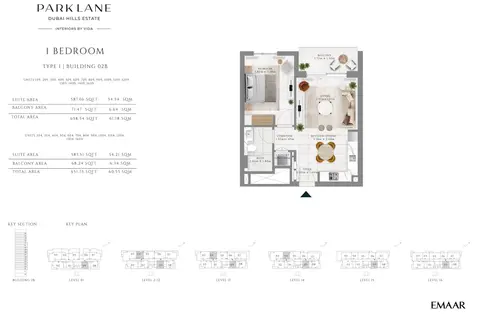 Emaar Park Lane Interiors by VIDA: Floor plan Type 1, 659 sq ft