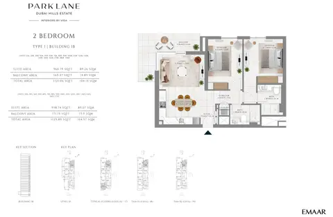 Emaar Park Lane Interiors by VIDA: Floor plan Type 1, 1,130 sq ft