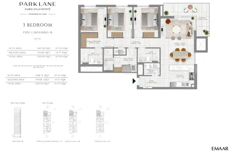 Emaar Park Lane Interiors by VIDA: Floor plan Type 1, 1,524 sq ft