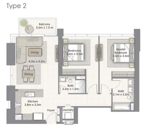 كريك سايد 18: مخطط الطابق Tower-A Unit-02 Level 02-16, 18-33, 1,134 sq ft