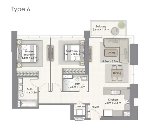 كريك سايد 18: مخطط الطابق Tower-A Unit-06 Level 02-16, 18-33, 1,133 sq ft