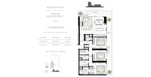 Sunrise Bay: Floor plan 3-BR-U-01-L-01-05, 1,900 sq ft