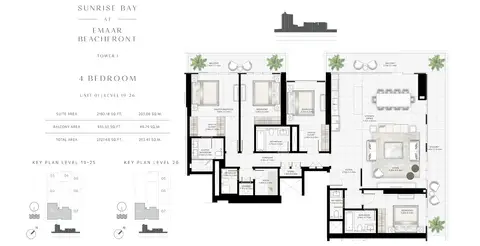 Sunrise Bay: Floor plan 4-BR-U-01-L-19-26, 2,728 sq ft