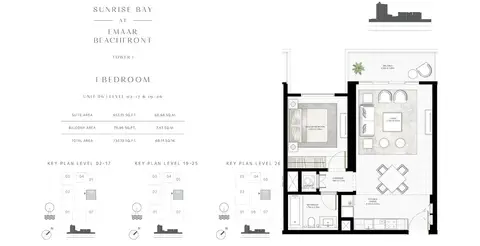 Sunrise Bay: Floor plan 1-BR-U-06-L-02-17-19-26, 733 sq ft
