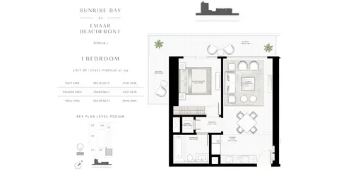 Sunrise Bay: Floor plan 1-BR-U-07-L-P-01-05, 904 sq ft