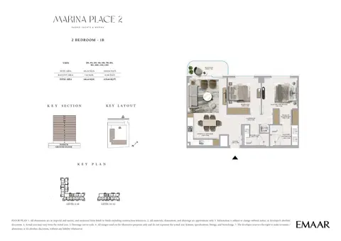 Emaar Marina Place 2 Mina Rashid: Plattegrond Type 1B, 1,178 sq ft