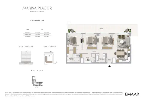 Emaar Marina Place 2 Mina Rashid: Plattegrond Type 1B, 1,955 sq ft