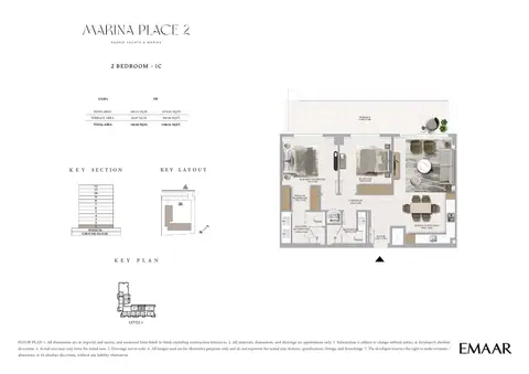 Emaar Marina Place 2 Mina Rashid: Plattegrond Type 1C, 1,387 sq ft