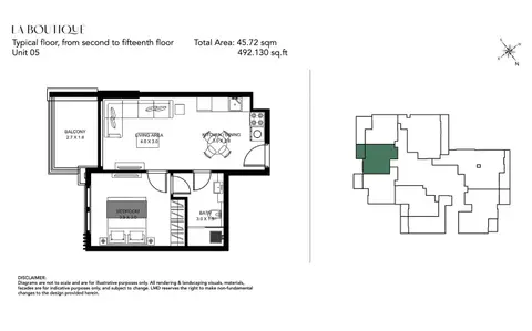 La Boutique at Al Jaddaf Dubai: Floor plan Unit 05, 492 sq ft
