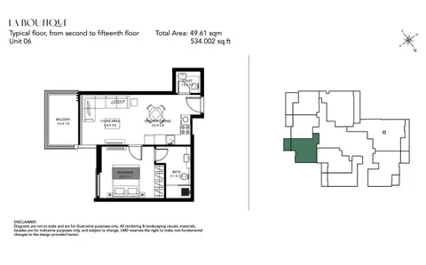 La Boutique at Al Jaddaf Dubai: Floor plan Unit 06, 534 sq ft