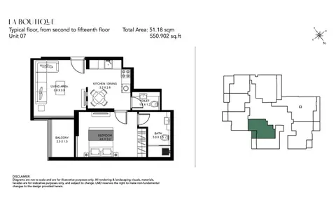 La Boutique at Al Jaddaf Dubai: Floor plan Unit 07, 551 sq ft