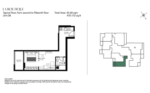 La Boutique at Al Jaddaf Dubai: Floor plan Unit 08, 470 sq ft