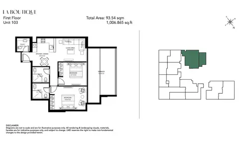 La Boutique at Al Jaddaf Dubai: Floor plan Unit 103, 1,007 sq ft