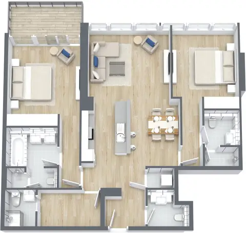 The 8: Plan 2 Bedroom Apartment Type B, Size 1329 sq ft, 1,329 sq ft