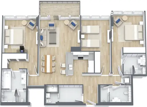 The 8: Plan 3 Bedroom Apartment Type C, Size 1756 sq ft, 1,756 sq ft