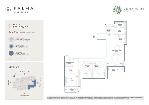سيرينيا ديستريكت ويست في جميرا: مخطط الطابق Type 01A, 2,631 sq ft