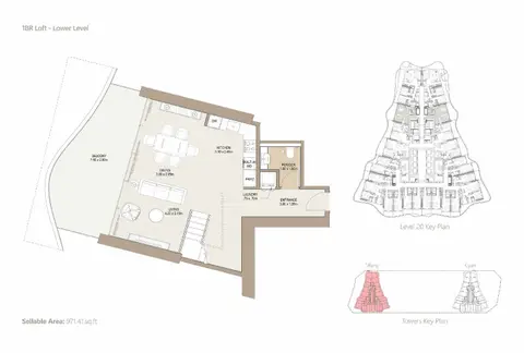 Laguna Residence: Floor plan Lower Level, 971 sq ft