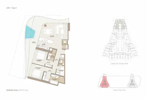 Laguna Residence: Floor plan Type 1, 1,662 sq ft