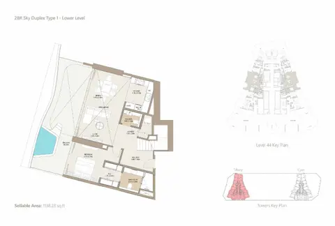 Laguna Residence: Floor plan Type 1-Lower Level (Sky Duplex), 1,138 sq ft