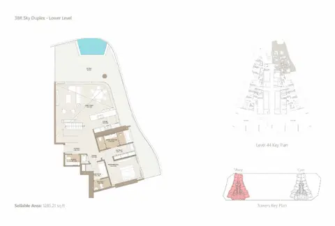 Laguna Residence: Floor plan Lower Level (Sky Duplex), 1,285 sq ft