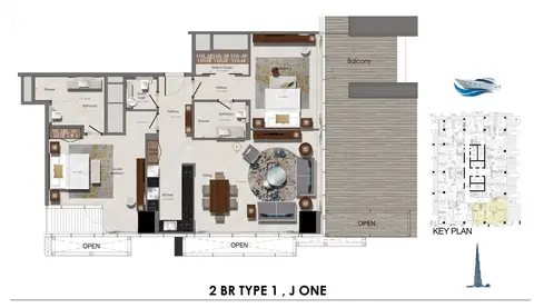 J One Tower: Plattegrond 2 Bedroom Apartment Type 1, Tower B