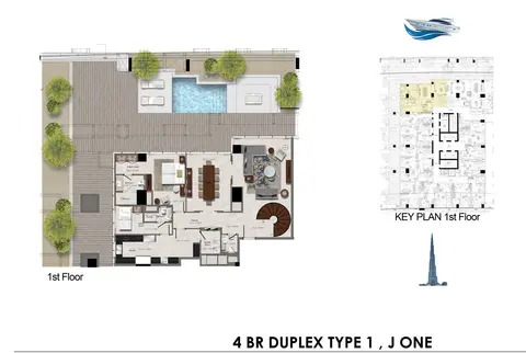 J One Tower: Plattegrond 4 Bedroom Apartment, Duplex, Type 1, 1st Floor , Tower B