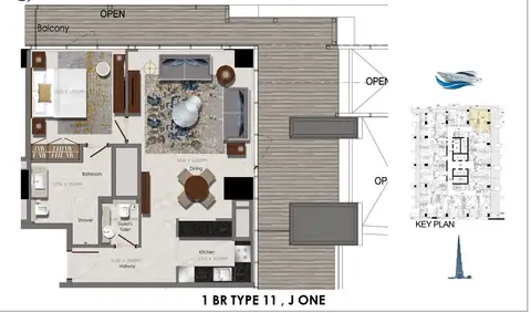 J One Tower: Plattegrond 1 Bedroom Apartment Type 11