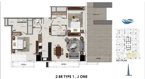 J One Tower: Plattegrond 2 Bedroom Apartment Type 1
