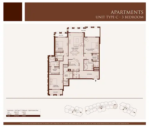 Balqis Residence: फ़्लोर प्लान 3 Bedroom,Unit-Type-C,Size-3006-Sq.ft, 3,006 sq ft