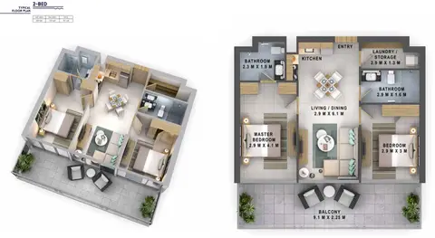 Reva Residences: Планировка 2 Bedroom Size 901 sq.ft, 901 sq ft
